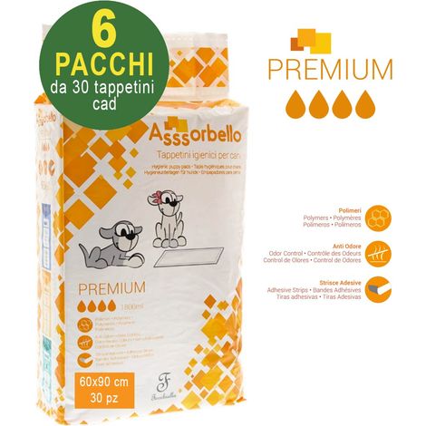 180 Hygienic Asssorbello Premium 60x90 cm Hygienematten für Hunde - 6 Packungen à 30 Stück