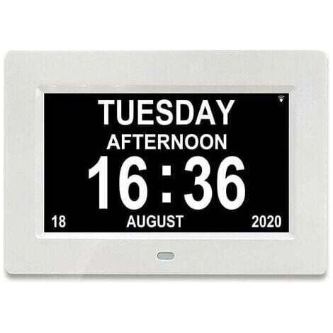 BARKBUSTERS -7 LCD Horloge Numérique Calendrier avec Date, Horloge Calendrier avec Date, Jour et Heure Horloge Alzheimer Horloge pour Les Seniors,C'est pour Les Parents (Blanc) (1/5)