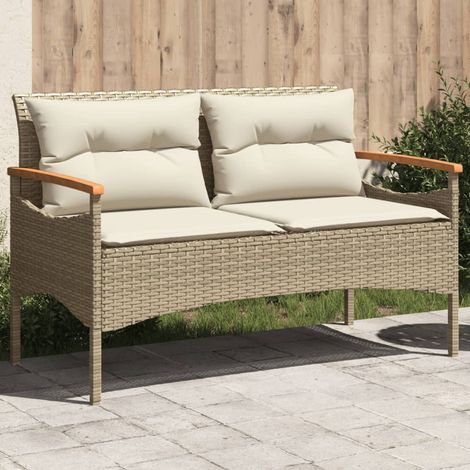 Banco de jardín y cojines ratán sintético beige 116x62,5x74 cm vidaXL (1/5)