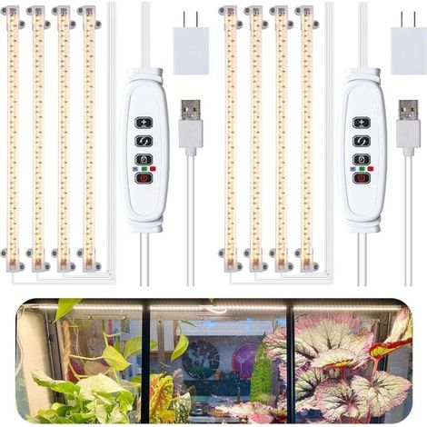 Set mit 2 Pflanzenlampen, Vollspektrum-LED-Pflanzenlampen für Zimmerpflanzen mit automatischem Ein-/Ausschalttimer und 4 Helligkeitsstufen (Set mit 2 Streifen) (1/5)