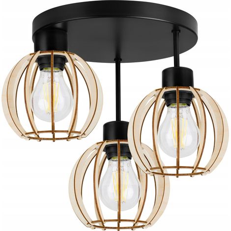Moderne LED-Deckenpendelleuchte aus Holz (1/5)