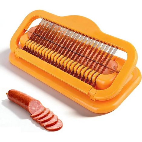 Trancheuse multifonctionnelle pour saucisses et bananes - Design ergonomique - Acier inoxydable - Ustensile de cuisine - 100 % neuf - Trancheuse orange (1/5)