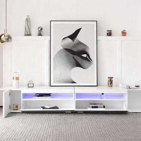 Meuble TV blanc LED 240 cm (1/5)