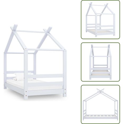 The Living Store Cadre de lit d'enfant Blanc Bois de pin massif 70x140 cm - Lit Bébé - Lit Enfant - Lit Design - Lit Cabane - Mobilier Enfant