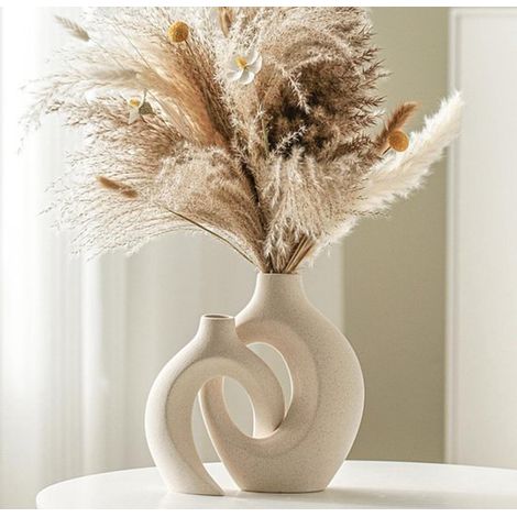 Ensemble de deux vases nordiques - Vases - Petits vases - Vases en céramique - Vases creux en céramique - Vases originaux pour compositions florales - Vases de décoration - Blanc cassé (1/5)