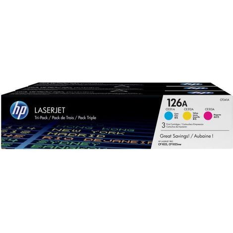 Cartouches de toner tricolores authentiques HP 126A (CF341A), paquet de 3, pour HP LaserJet Pro CP1025 (1/5)