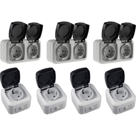 Feuchtraum Set 7 teilig 1-fach 2-fach Steckdosen AP IP44 Aufputz (1/5)