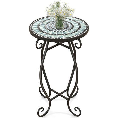 Montage facile, sellette pour plante en mosaïque avec plateau en céramique résistant aux intempéries, balcon ou salon (1/5)