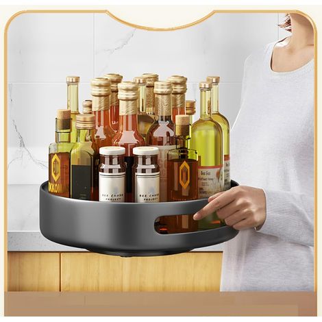 Plateau tournant à épices 360° en métal (plateau tournant) - Organisateur rotatif 1 niveau, base antidérapante - Pour plan de travail/placard/garde-manger/réfrigérateur - Noir, grand format taille - T (1/5)