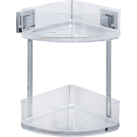 Etagère d'angle 2 niveaux sans perçage en acier inox QUADRO (1/2)