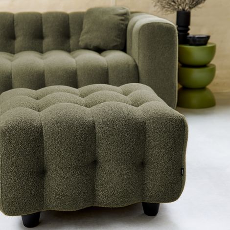 Pouf. module pour canapé. repose-pieds pour canapé 3 places en bouclette texturée kaki L 69 x P 59 x H 48cm - Leon