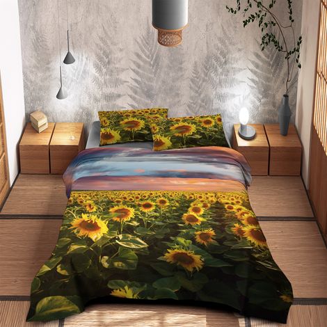 Completo Letto Lenzuola 100% Cotone Set Lenzuolo Moderno Sotto Sopra Federe Due Stampe In Altissima Definizione Dis10Dreams - Matrimoniale