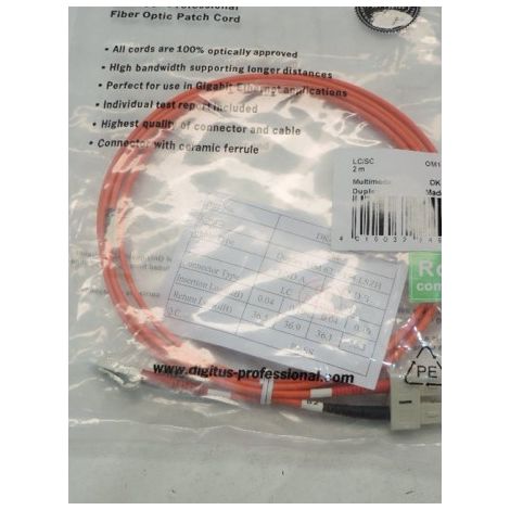 Cordon fibre optique duplex Multimode OM1 LC/SC 62.5/125 couleur orange longueur 2m ASSMANN DK-2632-02