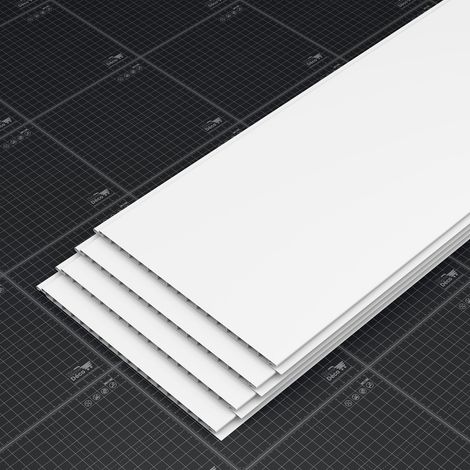 Mon Marché Déco – Lambris PVC 250 mm – Lot de 4 lames – Longueur 2,60 m – Facile à nettoyer avec eau savonneuse – Compatible pièces humides