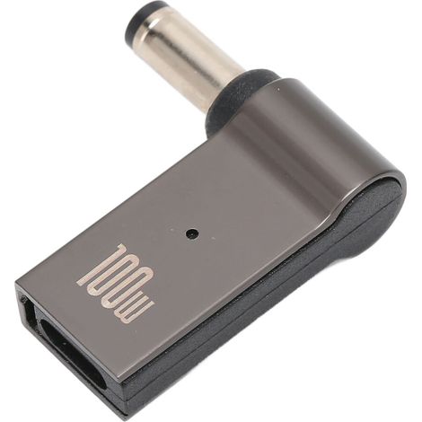 Adaptador de corriente USB Tipo-C a CC, alta potencia de salida de hasta 100 W, filtrado con condensador sólido, corriente de carga estable, indicador LED de voltaje, compacto y ligero.