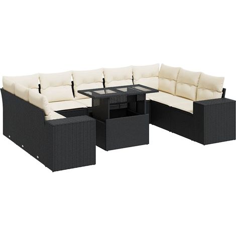Maison Exclusive - Set Divani da Giardino 10pz con Cuscini in Polyrattan Nero (1/5)