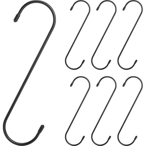 Lot de 6 grands crochets en S de 20 cm - Noir - En acier titane - Stable - Antidérapant - Pour cuisine, garde-robe, garage, plantes, armoires, fleurs, paniers, terrasse (1/5)
