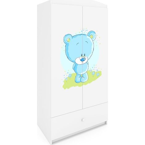 Armoire 2 portes 1 tiroir Kocot Kids Babydream Ourson bleu - Blanc (1/5)