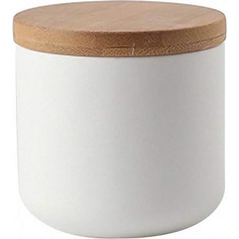 Azucarero de cerámica blanca con tapa de madera, compartimento para azúcar, salero y pimentero, especiero, soporte para hierbas para la cocina.