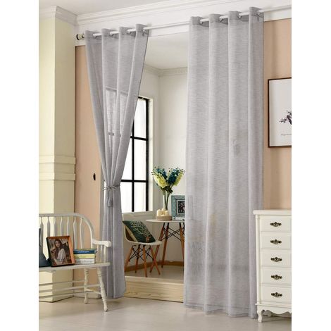 WOLTU Gardinen transparent mit Ösen Leinenoptik Vorhang Schal Deko Ösenvorhang Halbtransparent Stores Voile Fensterschal Leinenvorhang für Wohnzimmer Kinderzimmer Schlafzimmer, 140x245 cm Hellgrau