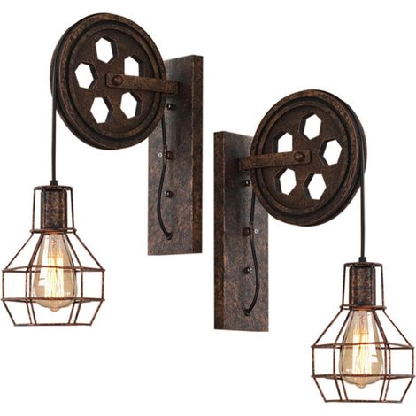 (2X)Aplique De Pared Polea Retro Oxido Apliques De Pared Creativa Lámpara De Pared Industrial Vintage Lámpara De Pared Antigua E27