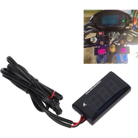 Modification pour moto : manomètre de température d'eau LCD ultra-mince universel DC12V + té rouge 16 mm (1/5)