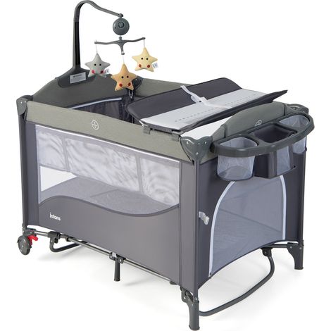 GOPLUS Lit Bébé Parapluie, avec Matelas et Sac, Lit Bébé de Voyage Compact, pour 0-3 Ans Jusqu'à 30 kg, 125x65x76 cm, Bleu (1/4)