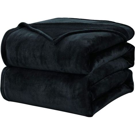 Plaid Couverture Polaire Flanelle en Microfibre, Jeté de Canapé 150x200 Noir, Couverture lit Jete de Canape 2 Personnes (1/5)