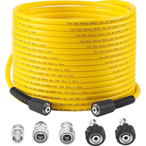 Tuyau pour Nettoyeur Haute Pression 15 m x 1/4", M22-14, 250 bar Flexible de Rechange, Kit de Raccord Rapide 3/8", Résistant aux Torsions, pour Nettoyeurs à Essence et Électriques (1/5)