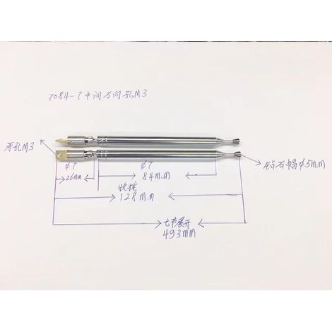 Antenne universelle/Antenne télescopique/Antenne rétractable/Antenne radio/7083-7 sections longueur totale 493 mm, 128 mm rétractable. (1/5)