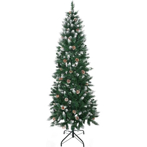 Sapin de Noël en neige artificielle 180 cm avec 508 branches 49 pommes de pin Base pliable et support en acier Ø73 x 180 cm Vert (1/5)