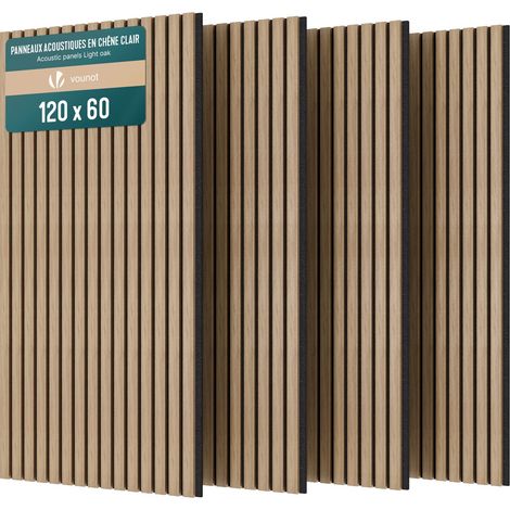 Vounot – Lot de 4 panneaux acoustiques muraux 120x60x2.1cm en MDF ignifuge – Absorption sonore efficace – Chêne clair – Installation facile