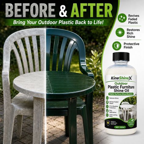 KineShineX Outdoor Plastic Furniture Polishing Oil, Plastic Table and Chair Brightening and Renovation, Removing Dust and Glowing New Look (1/4)