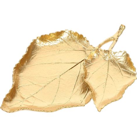 Plateau à Bijoux Vintage Double Couche en Alliage de Zinc Couleur Or Organisateur de Bijoux Décoratif de Feuille Vide-Poches pour Salon Porte-Bagues et Accessoires Élégants (1/5)