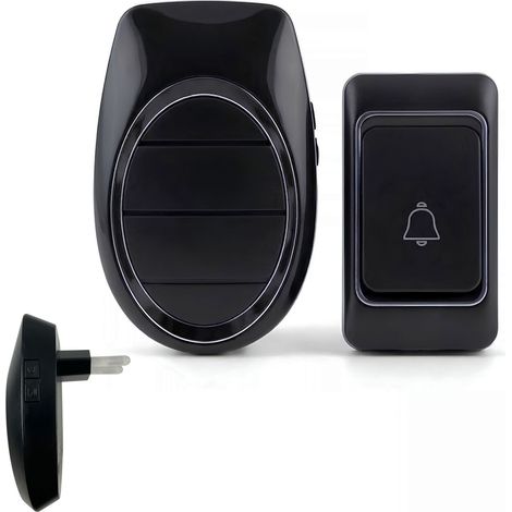 Campanello Senza Fili con Spina 220v Pulsante a Batteria Nero 08587 (1/5)
