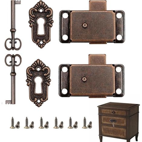 Set mit 2 Vintage-Schlössern für Schranktüren – Klassisches Retro-Design – Einfache Montage – Geeignet für Schränke, Kommoden, Schubladen und Boxen (1/5)