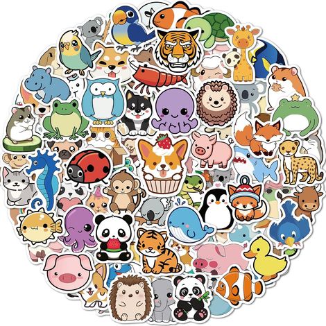 Packung mit 100 Tieraufklebern für Kinder, niedliche und wasserfeste Aufkleber für Wasserflaschen, Vinylaufkleber für Laptops, Belohnungen für Grundschüler.