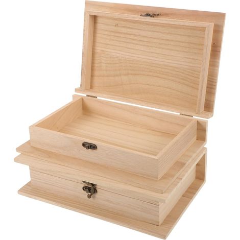 Lot de 2 Coffrets à Bijoux en Bois Brut Non Peint Forme Livre avec Couvercle à Charnière Rangement Rectangulaire Artisanal pour Bijoux Femmes Organisateur Pratique pour (1/5)