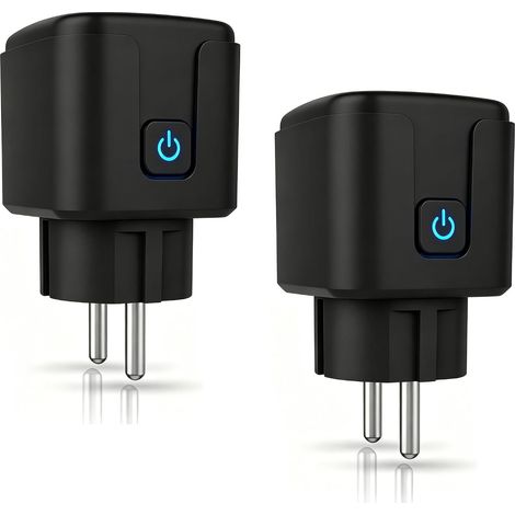 Prise Connectée WiFi 16A, Minuterie, Compteur de Consommation Électrique, Contrôle Vocal, Compatible avec et Home (Noir, Pack de 2) (1/5)