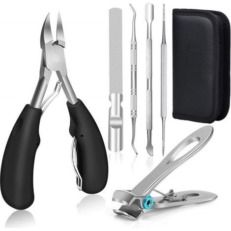 Krallenschere für Katzen, professionelle Krallenschere, Zehennagelknipser für dicke, eingewachsene Krallen, Nagelschere für eingewachsene Krallen, 6-teiliges Maniküre- und Pediküre-Set, Schwarz (1/5)