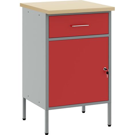 Werkbank Rot und Grau 50 x 55 x 85 cm Ingenieure Holz und Stahl