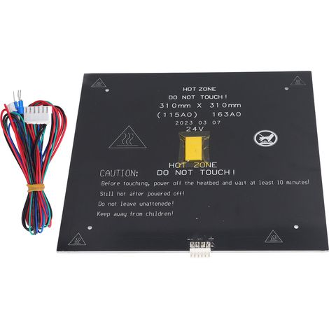 Plaque chauffante pour imprimante 3D 310x310x3mm, 2.4Ω, aluminium rapide avec câble 90cm