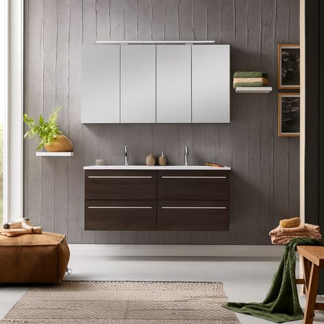SAM® Badmöbel Set 3tlg Doppelwaschtisch 120 cm Trüffeleiche VILLA (1/3)
