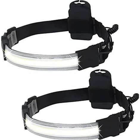 COB Head Torch, 2 Pack LED Headlamp Flashlight 220° Wide Beam Mini LED Strip Head Torches Durable Elastic Headband Headlight for Camping, Car Repairing (Battery Not Include) (1/5)