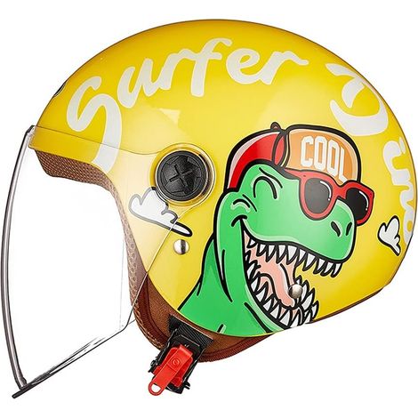 Casque moto enfant fille garçon, casque jet avec visière, casque scooter dinosaure casque scooter casque cyclomoteur casque de vélo, fermeture rapide, amovible, lavable, 48-55cm, jaune (1/5)