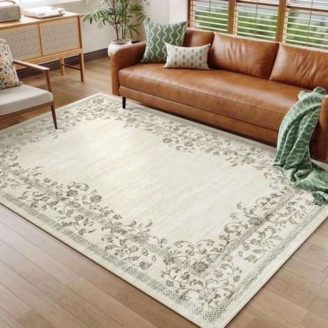 Tapis polyester aspect peau d’agneau – Lavable, pliable, motif floral moderne, pour salon salon & jardin (1/5)