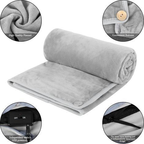 Couverture chauffante, châle chauffant, couverture lavable et portable pour le camping, le bureau et la maison gris (1/5)
