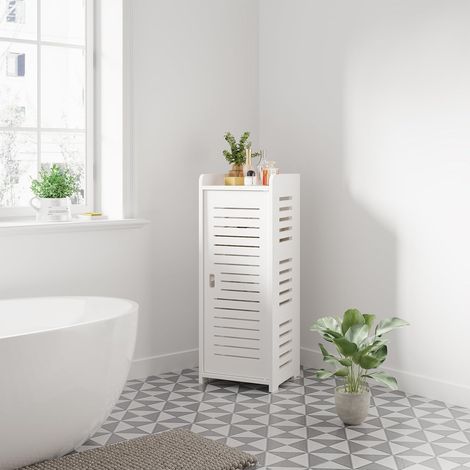 Hofuton Meuble de Salle de Bain avec Grande Porte, Meuble de Rangement avec Porte, Etagère sur Pied, 80 x 30 x 30cm, Blanc (1/5)
