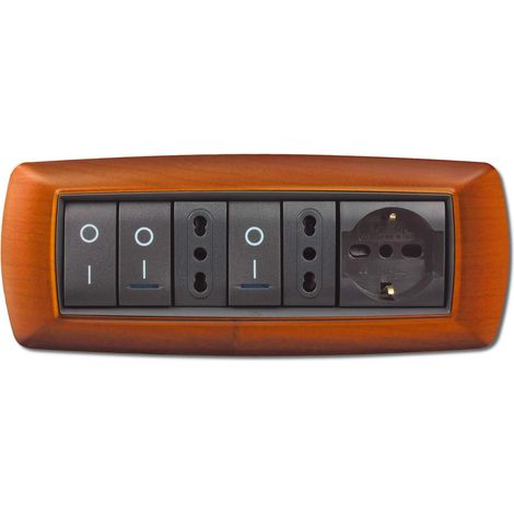 placca coprinterruttore legno chiaro 'mylife' 7 moduli