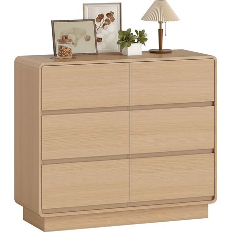 100 cm Sideboard, Buffetschrank mit 6 Schubladen, Kommode für Küche, Wohnzimmer, Esszimmer, Naturholz